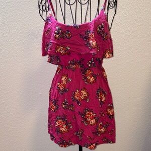 Roxy Fuchsia Floral Ruffle Mini Dress